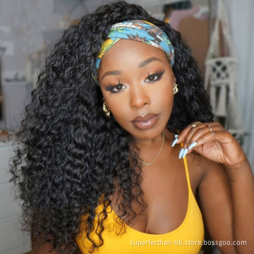 Virgin Cuticle Aligned Hair Head band Wig For Black Women Brazilian Loose Deep Water Wave Kinky Curly Headbands Wig Human Hair
